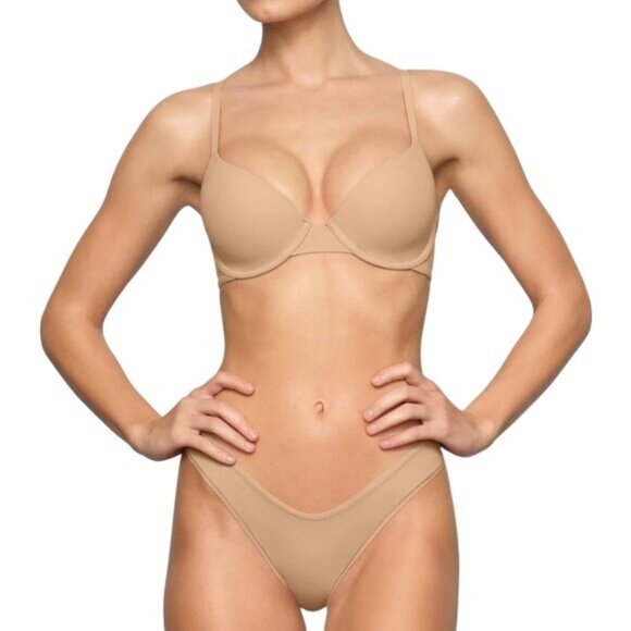 Skims 34DDD Fits everybody t-shirt Bra Foam Padded Underwire Ochre Beige NWT - Picture 5 of 7